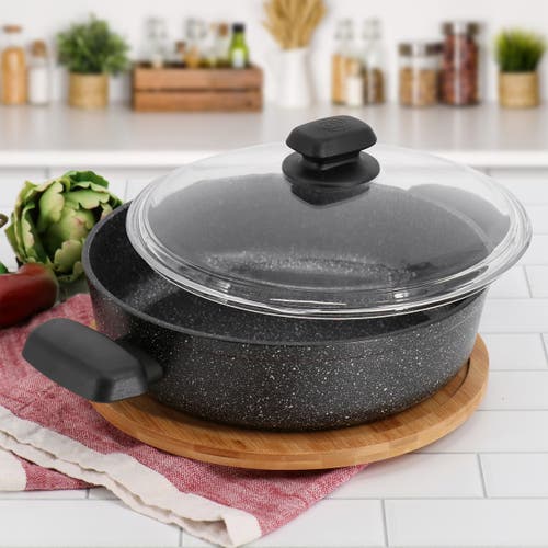 Korkmaz Ornella Non Stick 10 Inch 3.5 Liter Low Casserole With Lid In Black