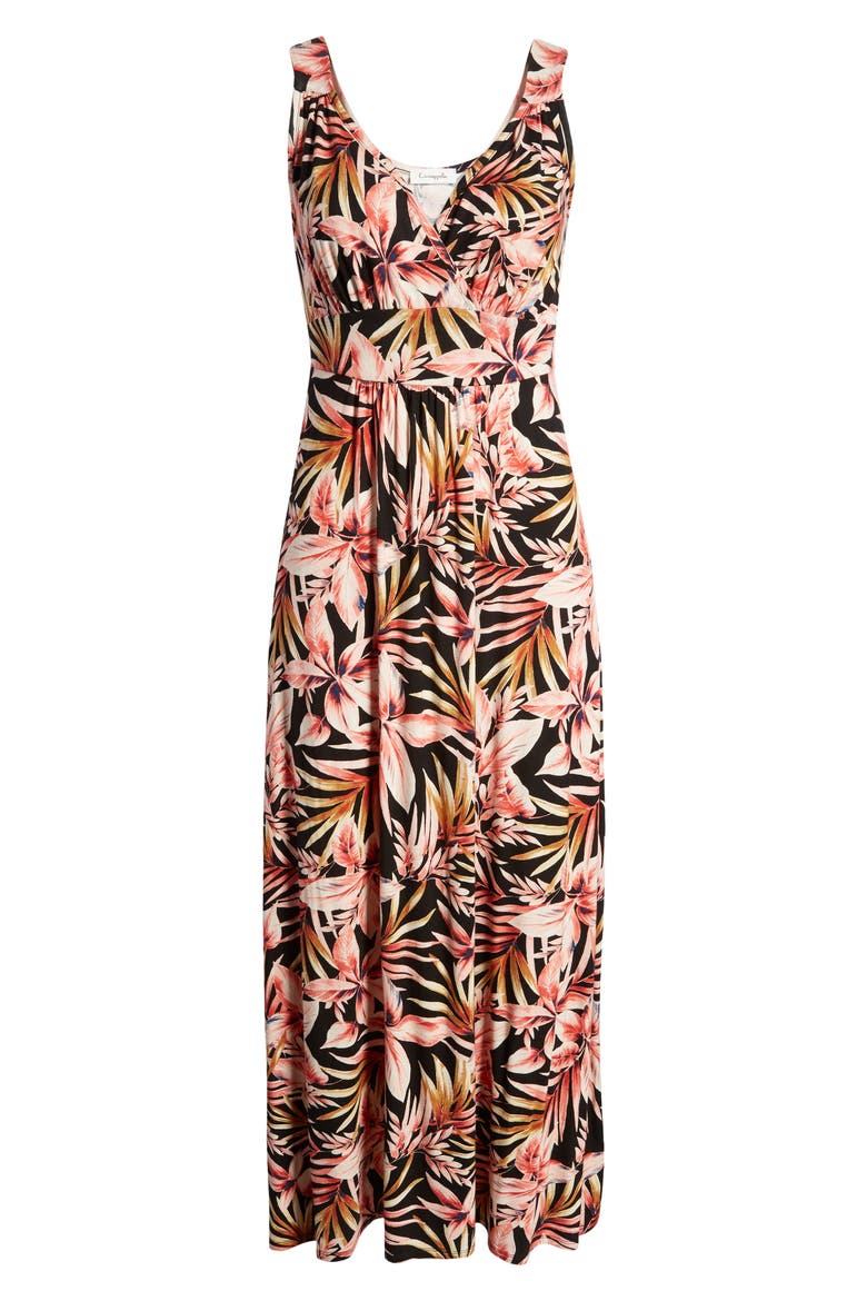 Palm Print Surplice V-Neck Knit Maxi Dress, Alternate, color, BLACK/ MARSALA