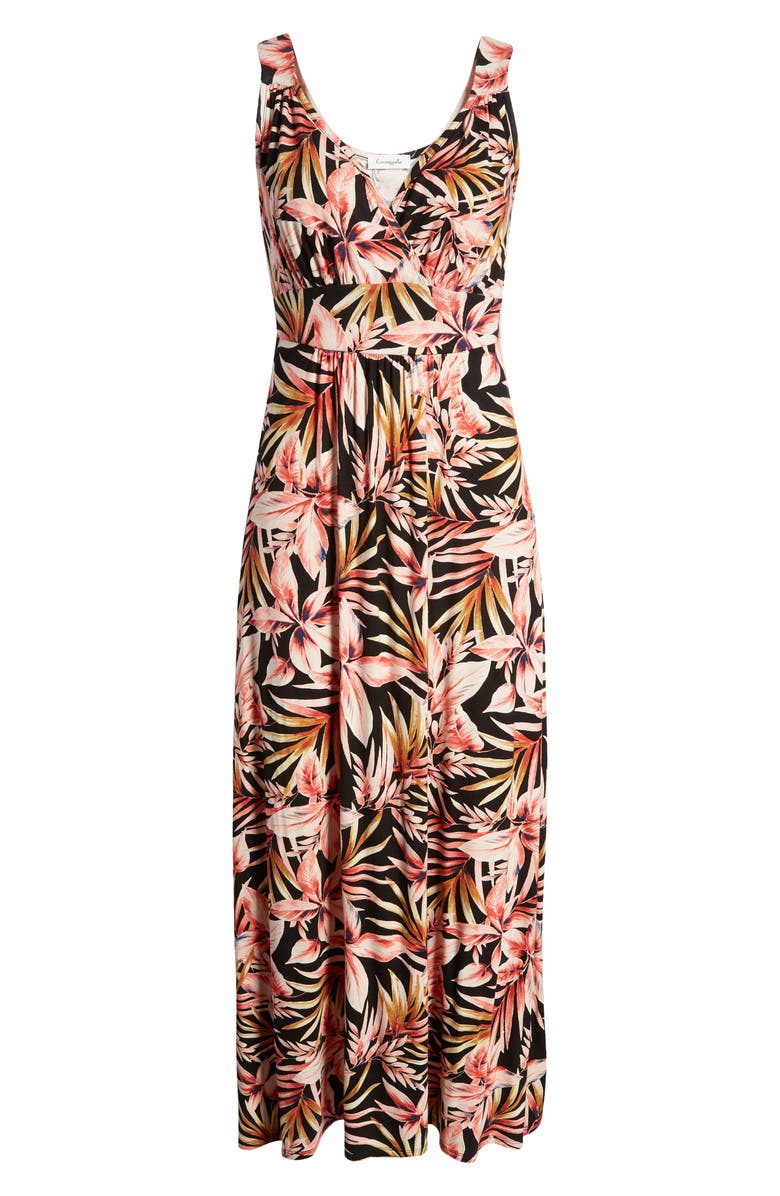 Loveappella Palm Print Surplice V-Neck Knit Maxi Dress, Alternate, color, Black/ Marsala