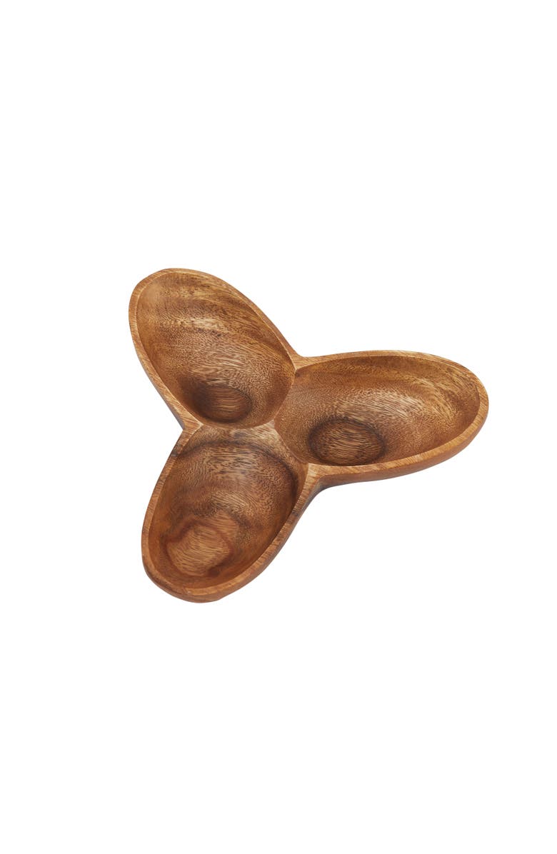 Storied Home Modern Acacia Wood Appetizer Bowl with 3 Compartments, Main, color, Natural