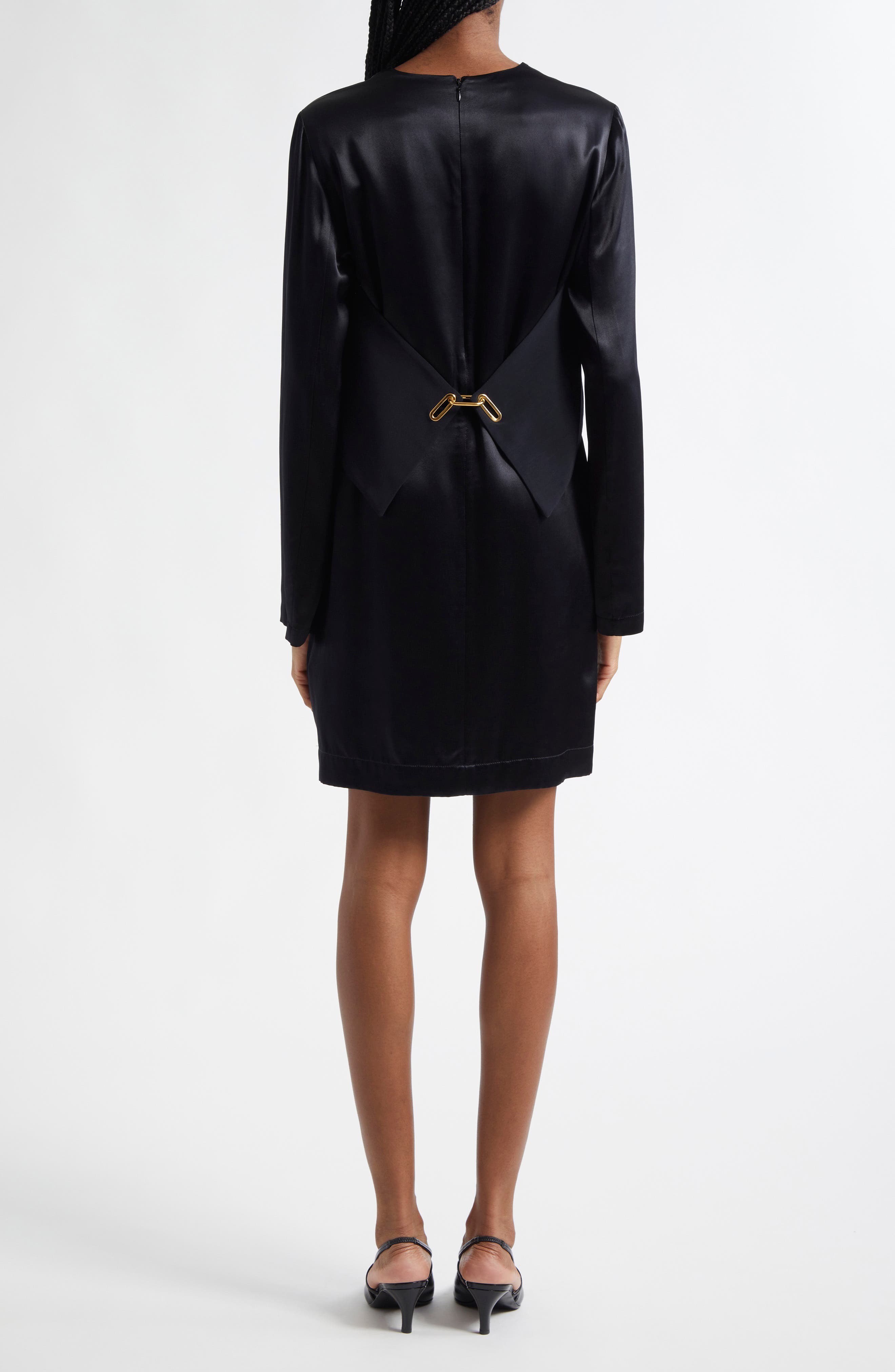 long sleeve shift dress Chocolate Soft Touch V Neck Long Sleeve Mixed Media Shift