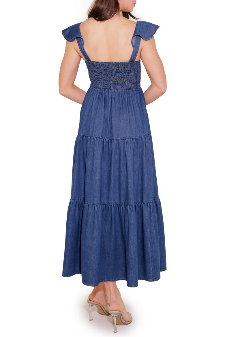 Flutter Sleeve Chambray Maxi Dress, Alternate, color, DENIM BLUE