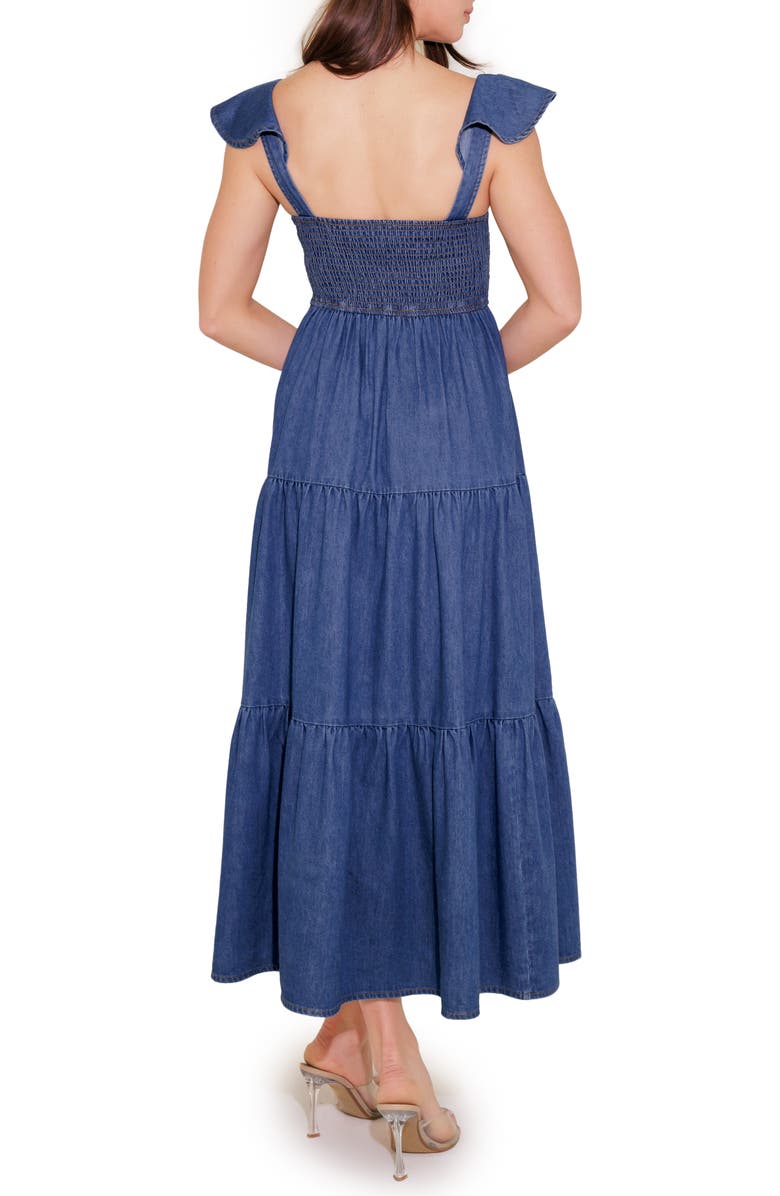 FREEMARKET Flutter Sleeve Chambray Maxi Dress, Alternate, color, Denim Blue