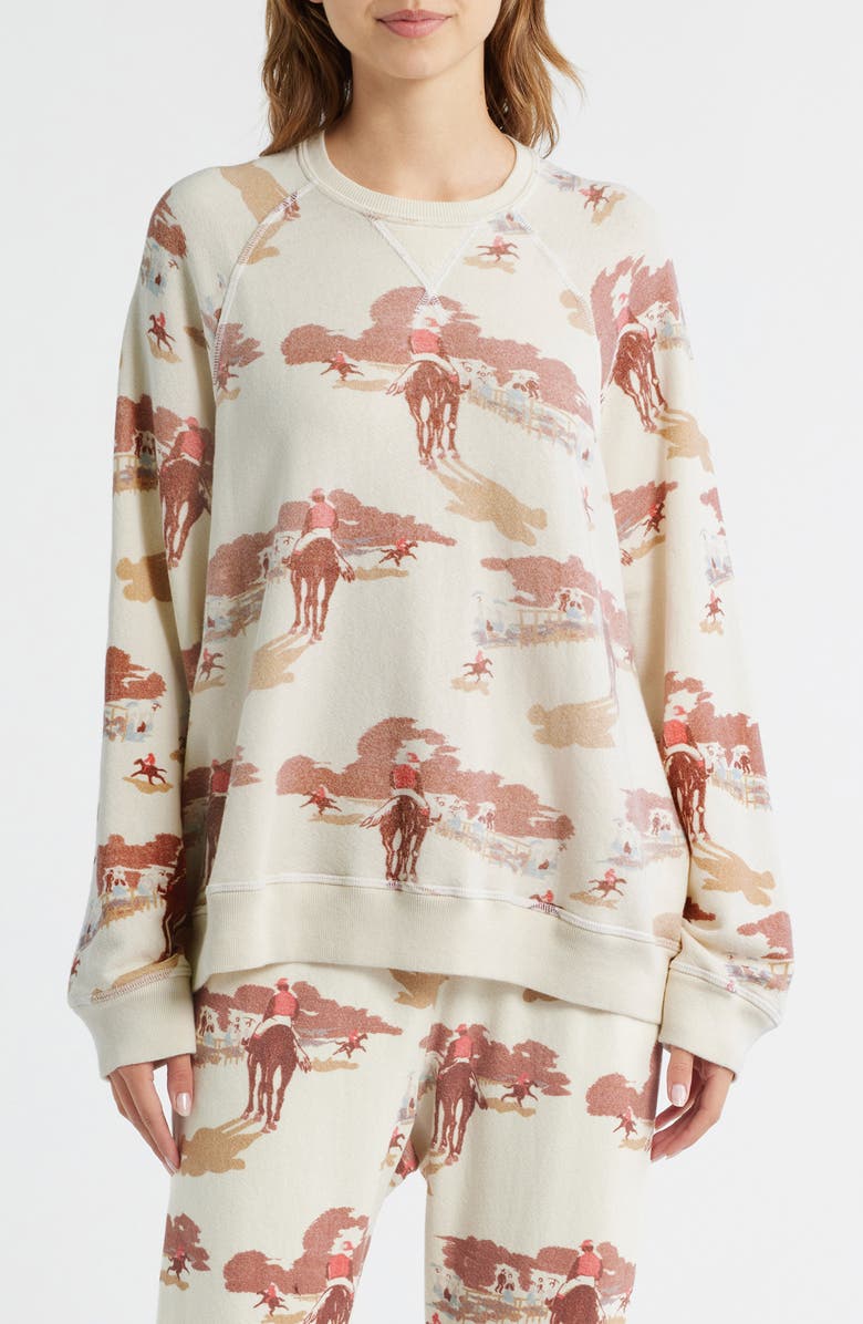 THE GREAT. The Slouch Crewneck Sweatshirt, Main, color, Riding Horses Print