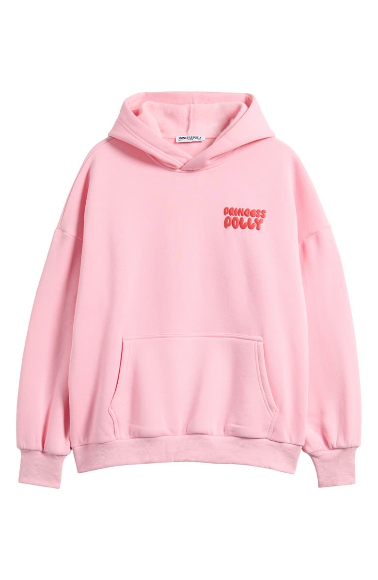 Princess Polly Puffy Logo Hoodie, Main, color, Pink