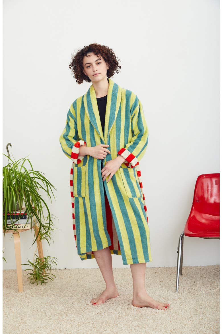 Stripe Terry Bathrobe, Alternate, color, LIME STRIPE