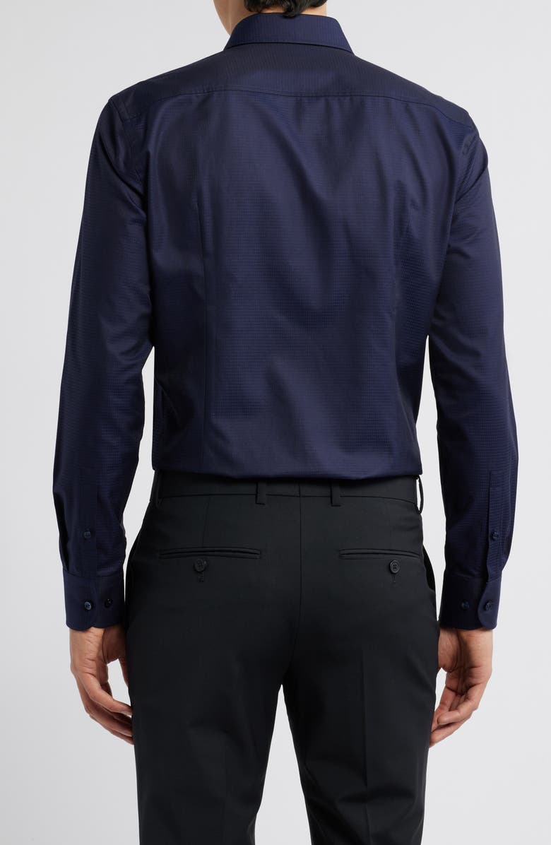 BOSS Hank Slim Fit Solid Blue Cotton Twill Dress Shirt, Alternate, color, Dark Blue