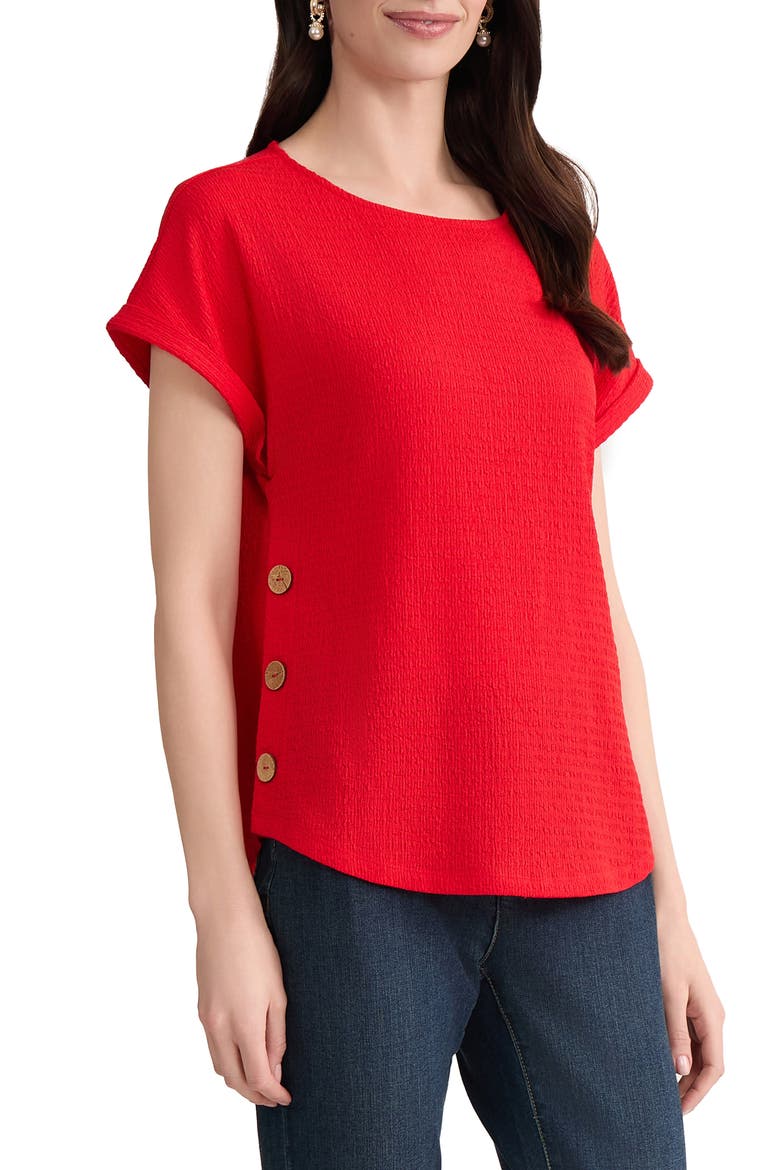 Textured Button Detail Top, Alternate, color, ROUGE