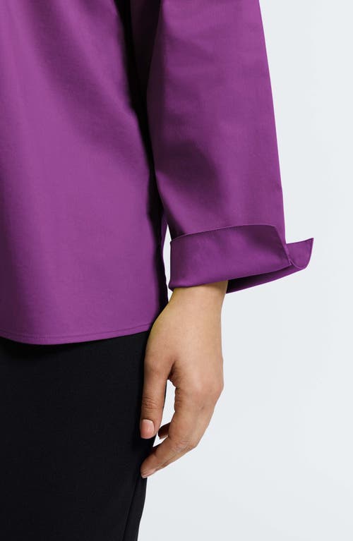 Foxcroft Tammy Ruffle Collar Cotton Blend Top In Purple