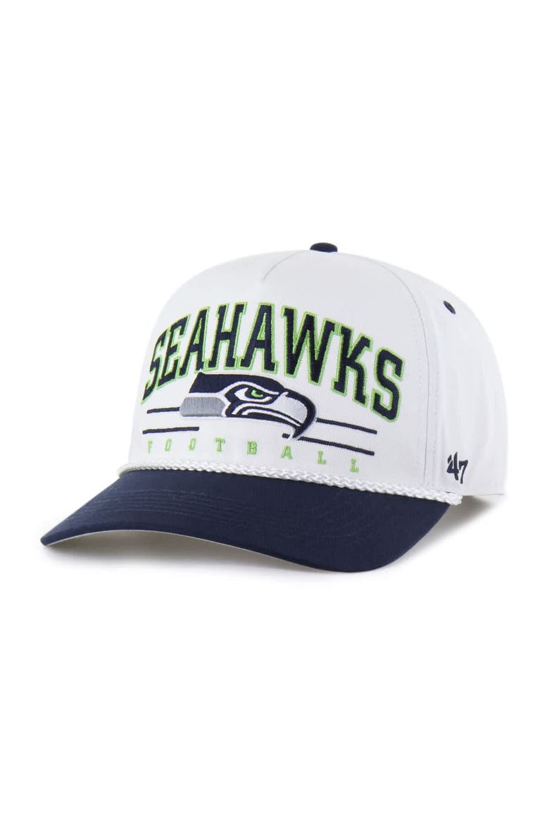 Men's '47 White/College Navy Seattle Seahawks Roscoe Two-Toned Hitch Adjustable Hat, Main, color, White