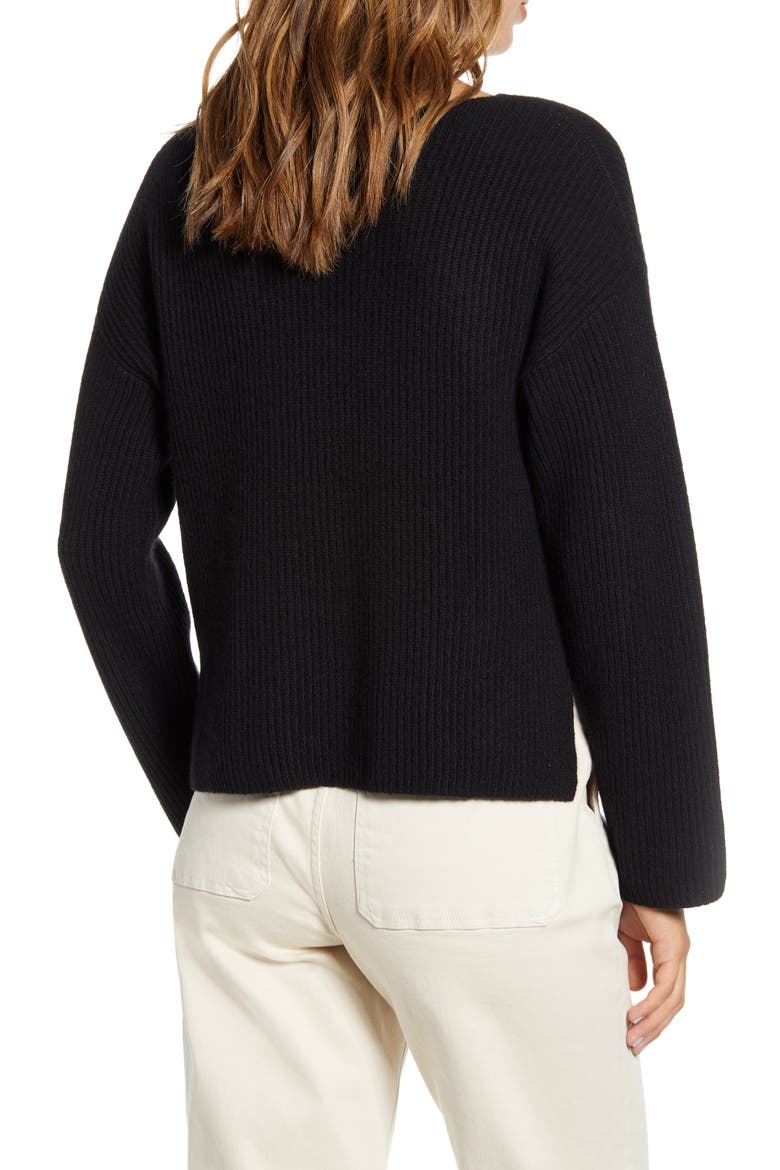 The Cashmere Rib Boatneck Sweater, Alternate, color, BLACK