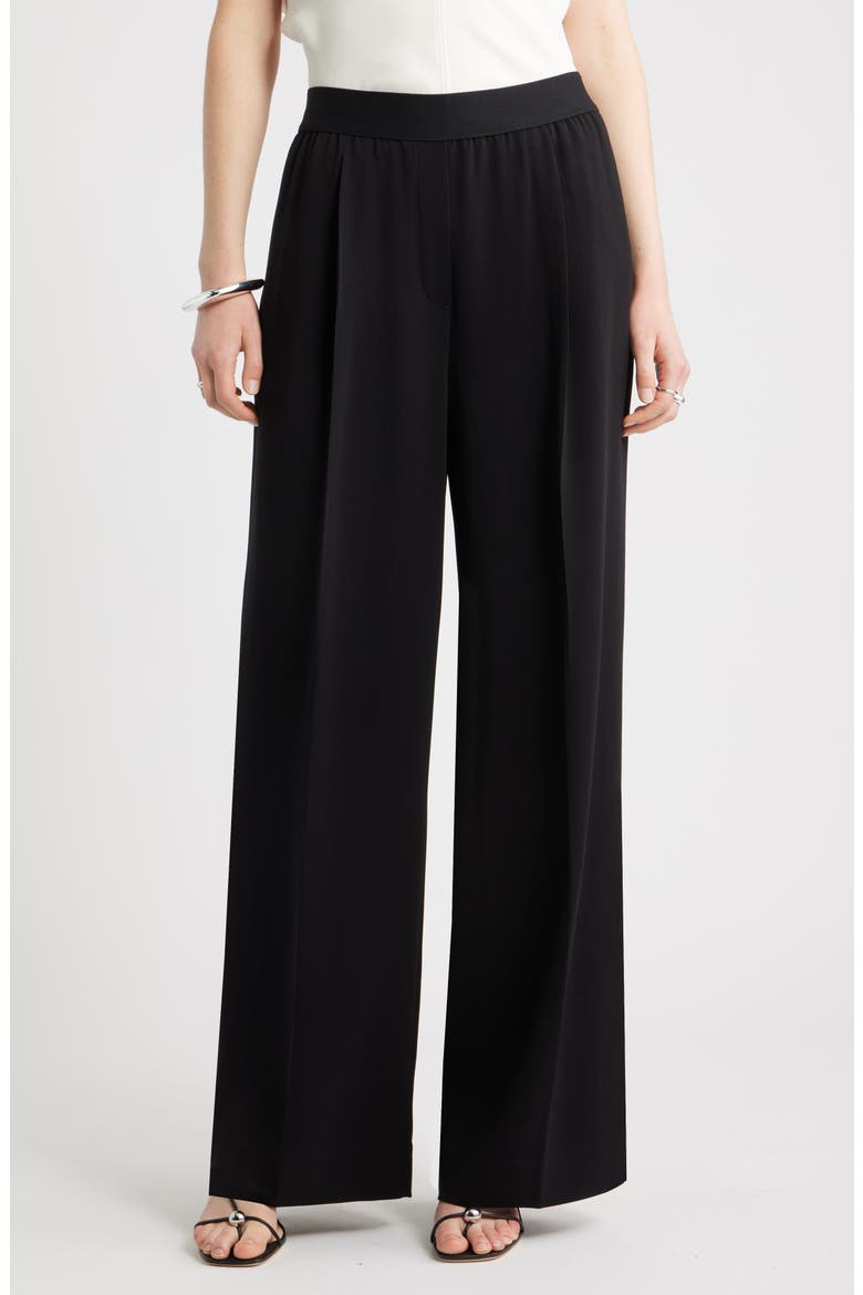 Pleat Front Pull-On Pants, Main, color, BLACK
