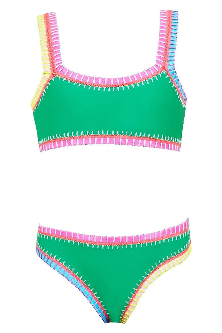 Kids' Rainbow Embroidered Two-Piece Swimsuit, Main, color, IRELAND GREEN