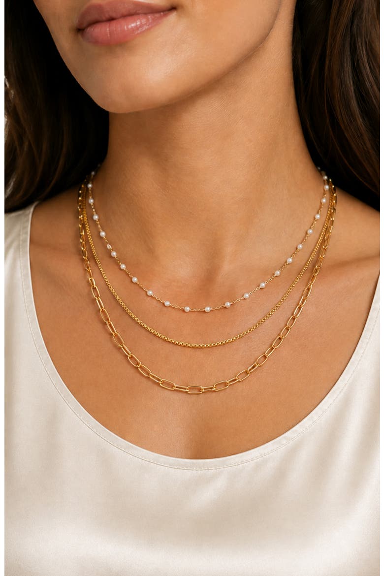Layered Paperclip Chain & Faux Pearl Necklace, Alternate, color, GOLD