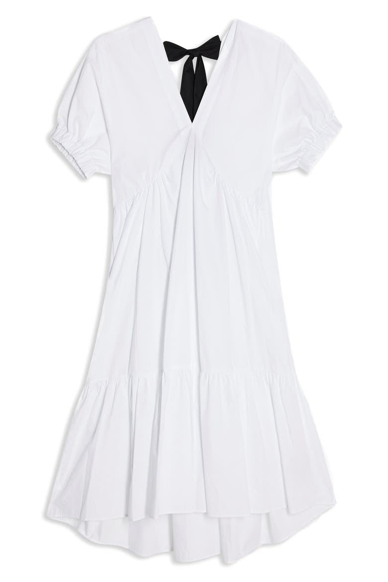 Poplin Bow Midi Dress, Alternate, color, WHITE
