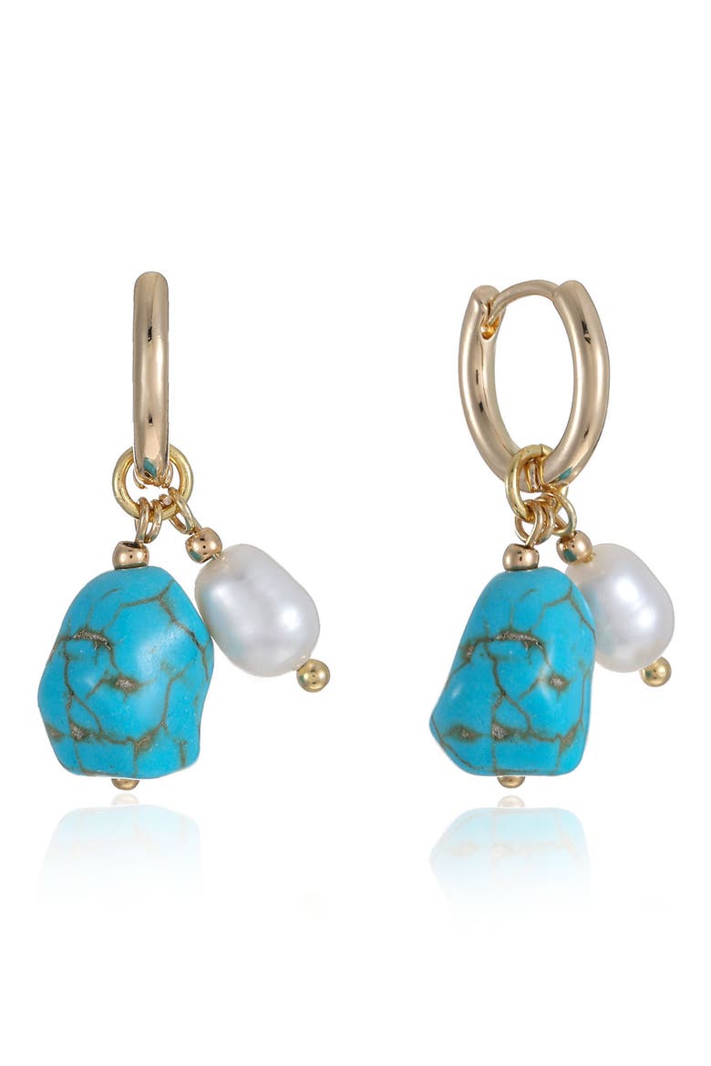 Reconstituted Turquoise & Imitation Pearl Huggie Hoop Earrings, Main, color, TURQUOISE
