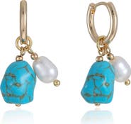 Ettika Reconstituted Turquoise & Imitation Pearl Huggie Hoop Earrings