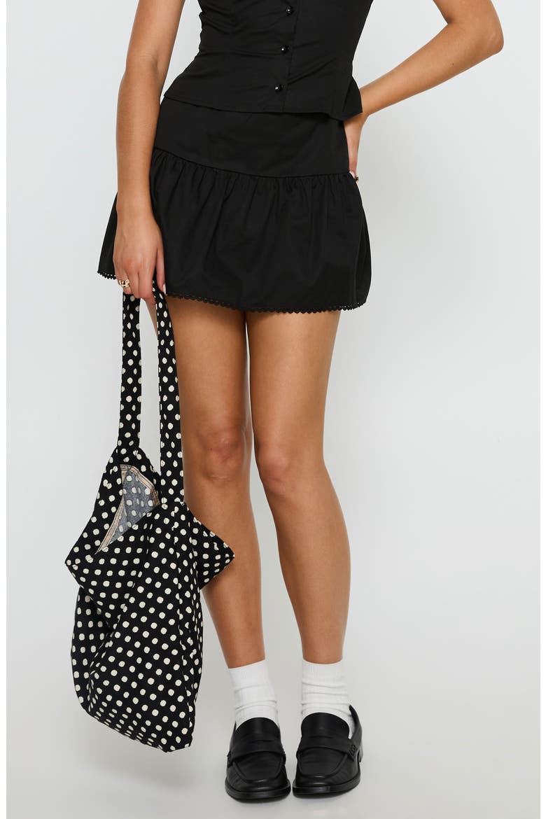 Sweet Treat Shirred Organic Cotton Button-Up Shirt & Miniskirt Set, Main, color, BLACK