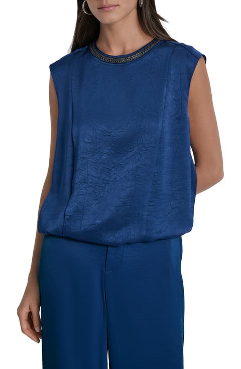 Chain Sleeveless Crinkle Satin Top