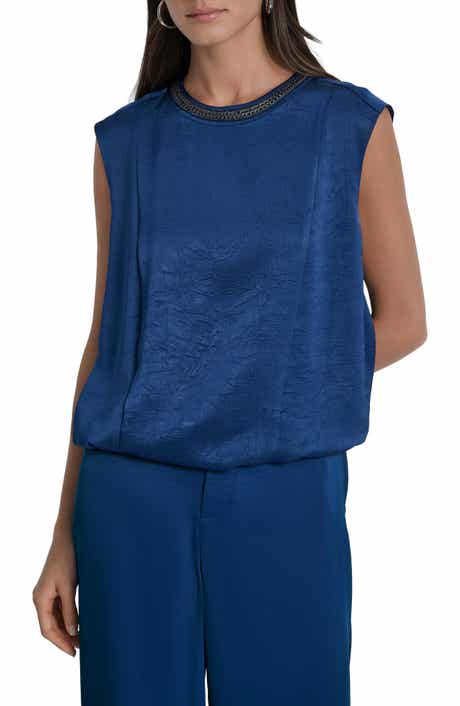 DKNY Chain Sleeveless Crinkle Satin Top