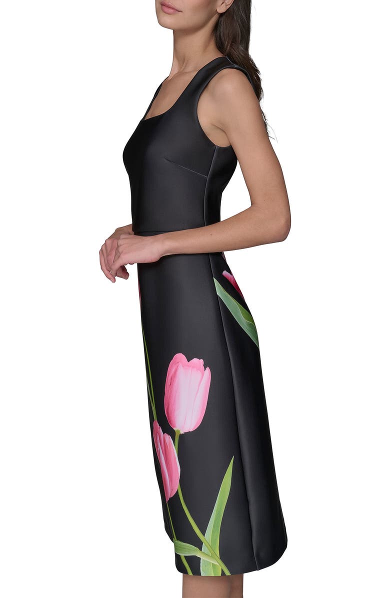 KARL LAGERFELD Flower Print Midi Dress, Alternate, color, Black Pink Sherbet Combo