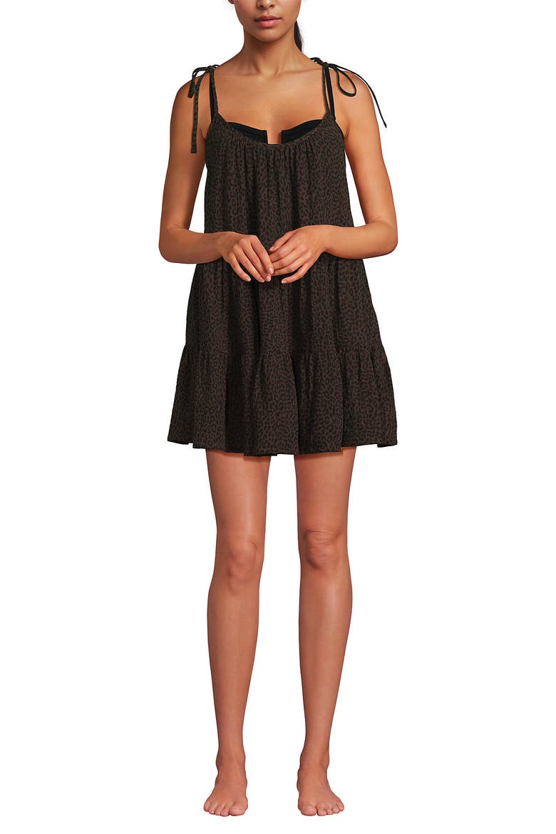 Cotton Gauze Metallic Tiered Mini Cover-up Dress, Main, color, Brown Leopard