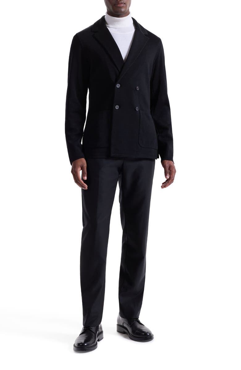 Bugatchi Double Breasted Sweater Knit Merino Wool Blazer, Alternate, color, Black