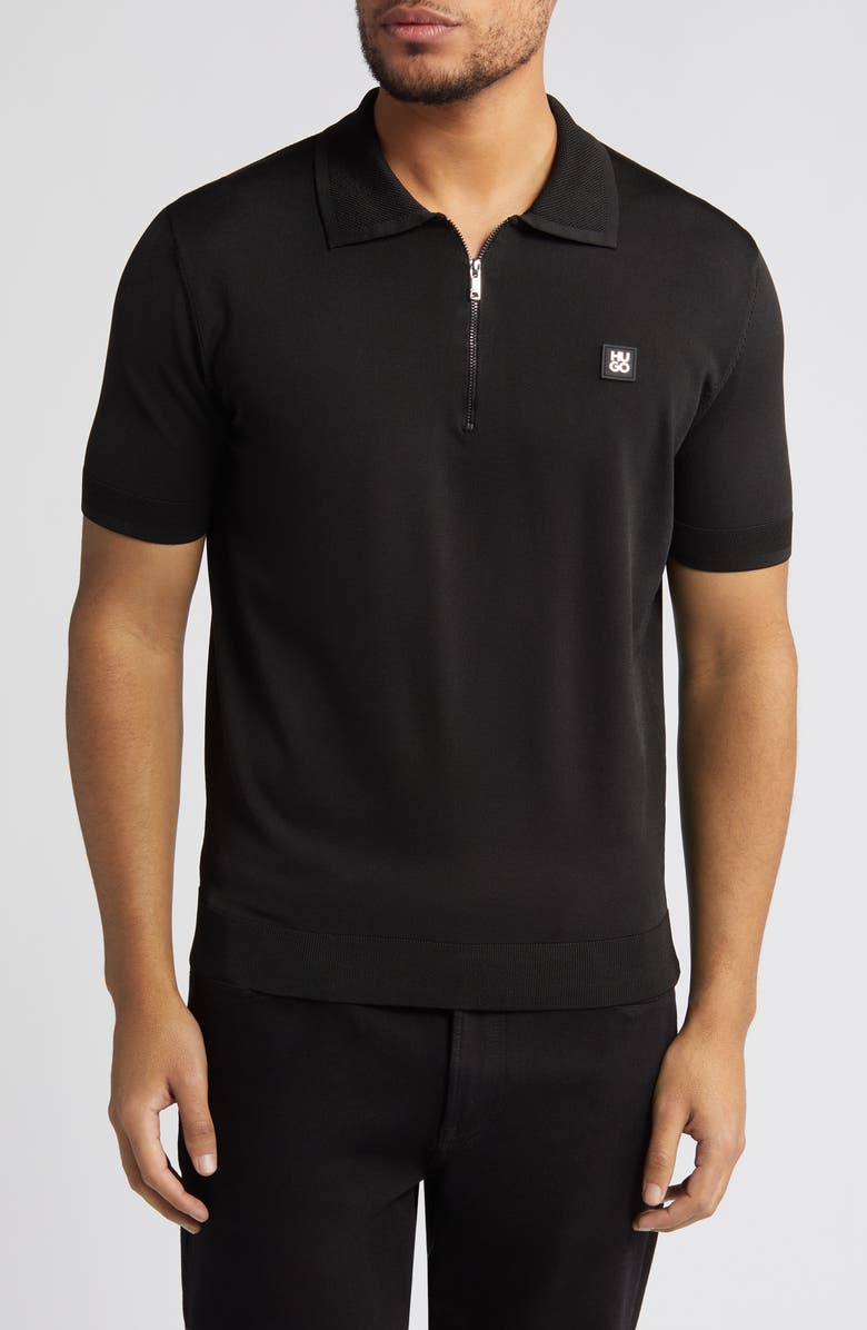 HUGO Sayfong Quarter Zip Sweater Polo, Main, color, Black