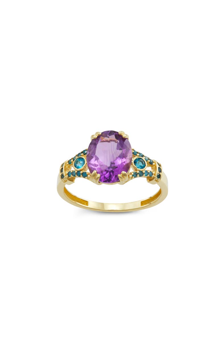 FUZION CREATIONS Amethyst & London Blue Topaz Ring, Main, color, Yellow Gold