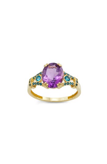 Fuzion Creations Amethyst & London Blue Topaz Ring In Yellow Gold