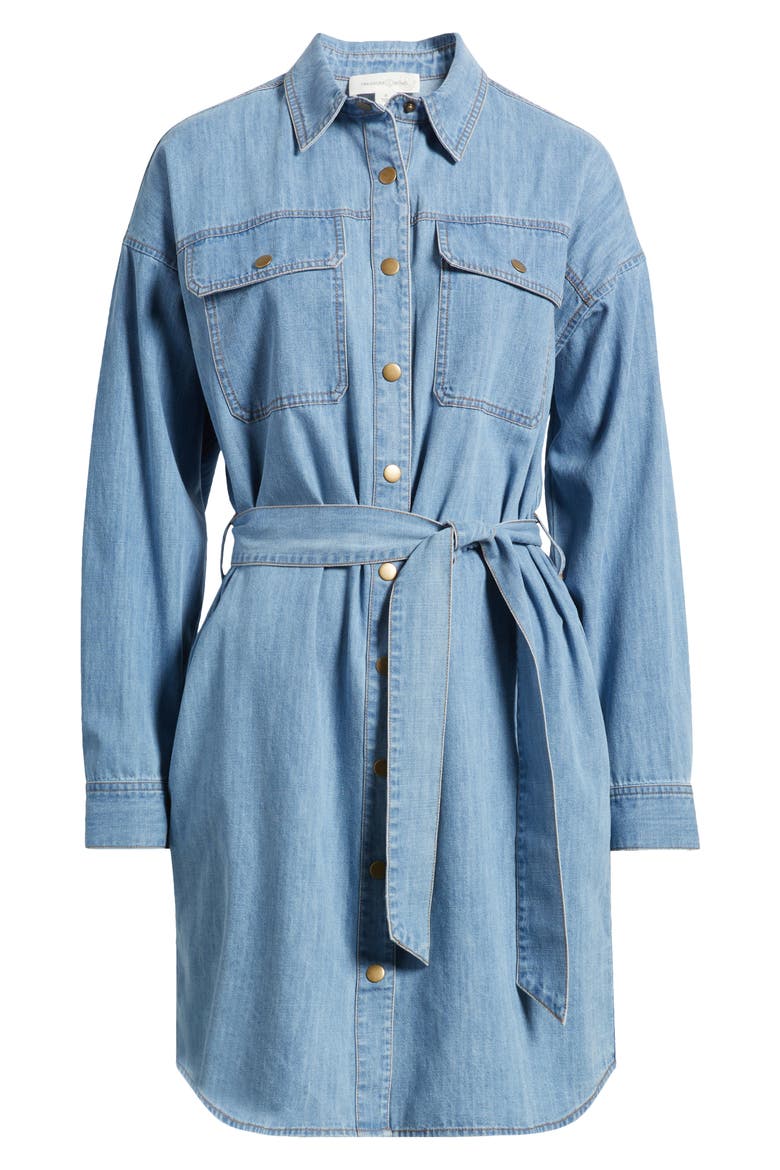 Long Sleeve Denim Belted Shirtdress, Alternate, color, MEDIUM WASH