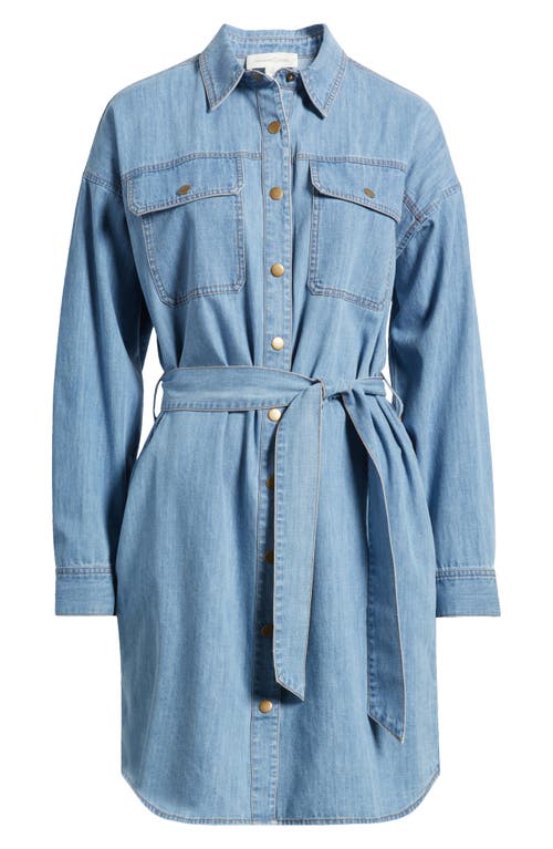 Treasure & Bond Long Sleeve Denim Belted Shirtdress In Medium Wash