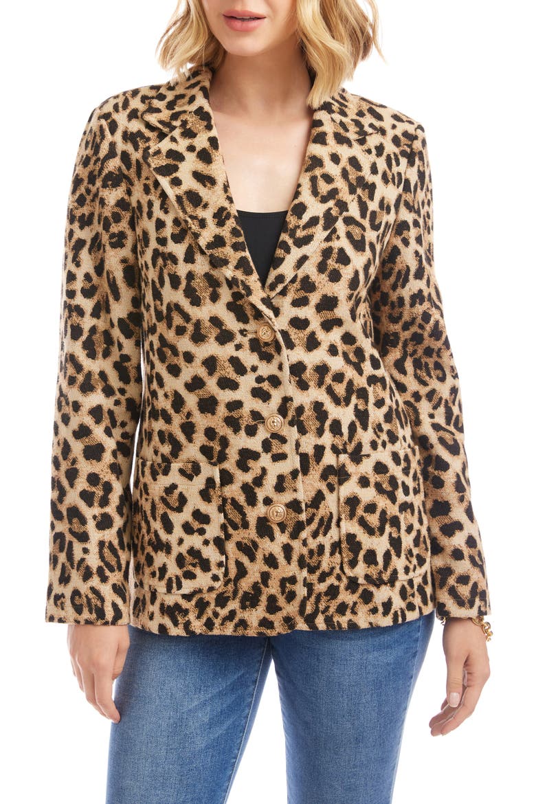 Leopard Print Jacquard Blazer, Main, color, LEOPARD