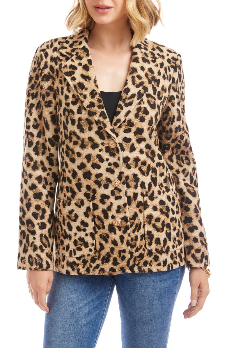 Karen Kane Leopard Print Jacquard Blazer, Main, color, Leopard