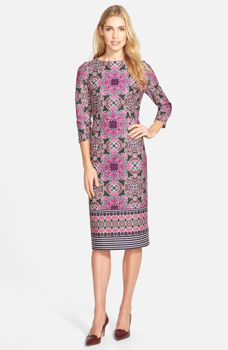 Eliza J Print Ponte Midi Sheath Dress, Alternate, color,