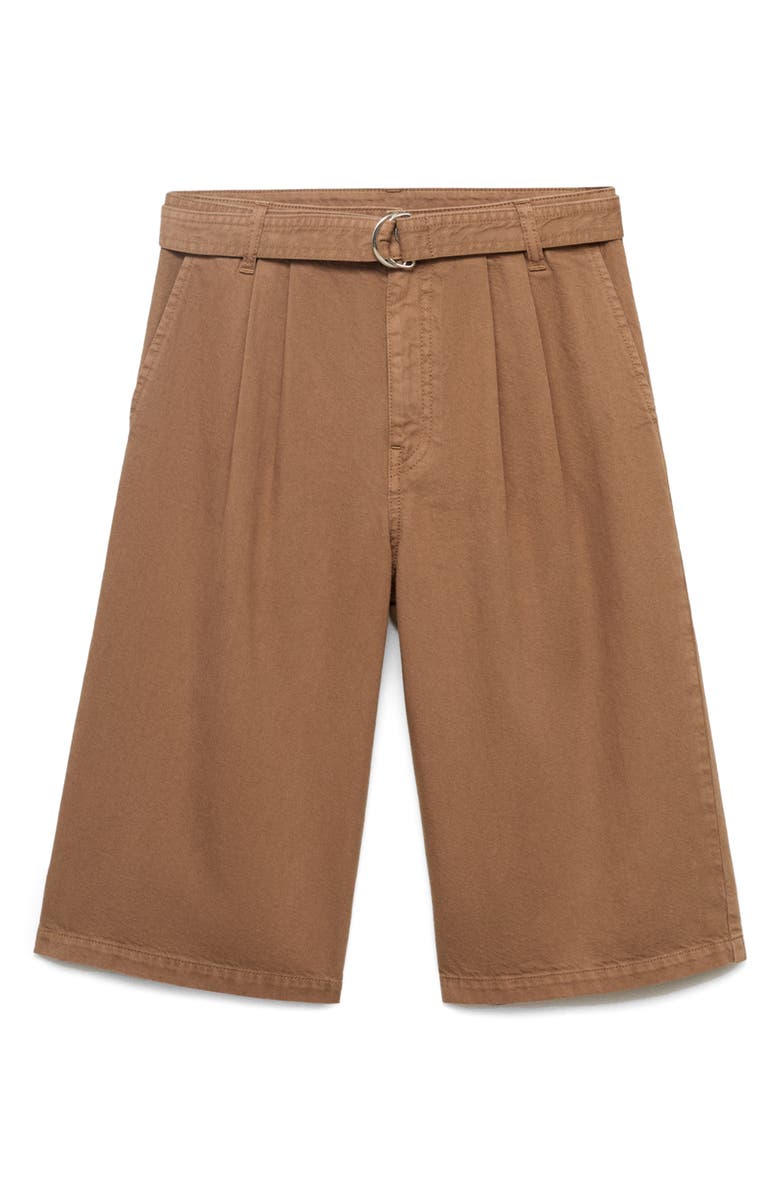 MANGO Belted Denim Longer Length Shorts, Alternate, color, Brown