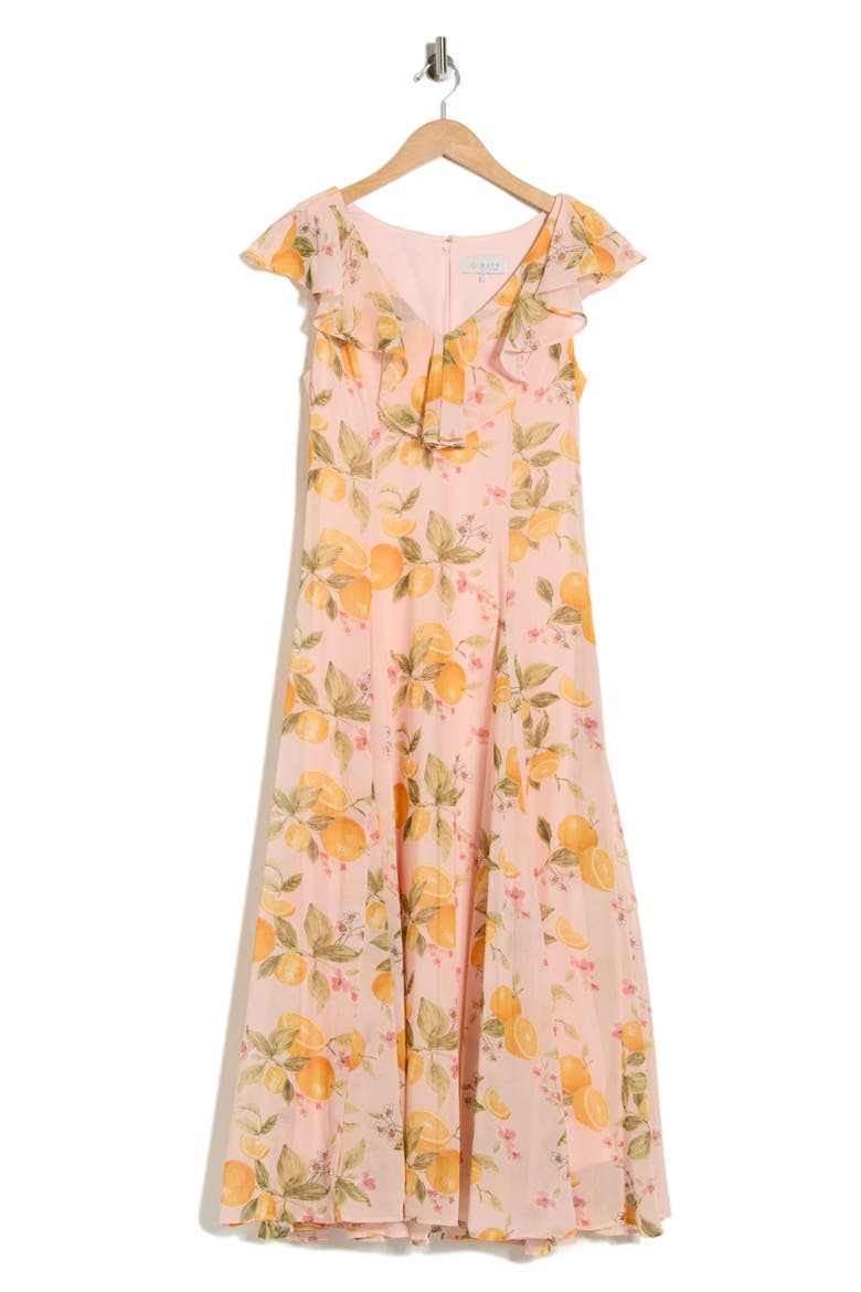 Godet Midi Dress, Alternate, color, BLUSH CITRUS