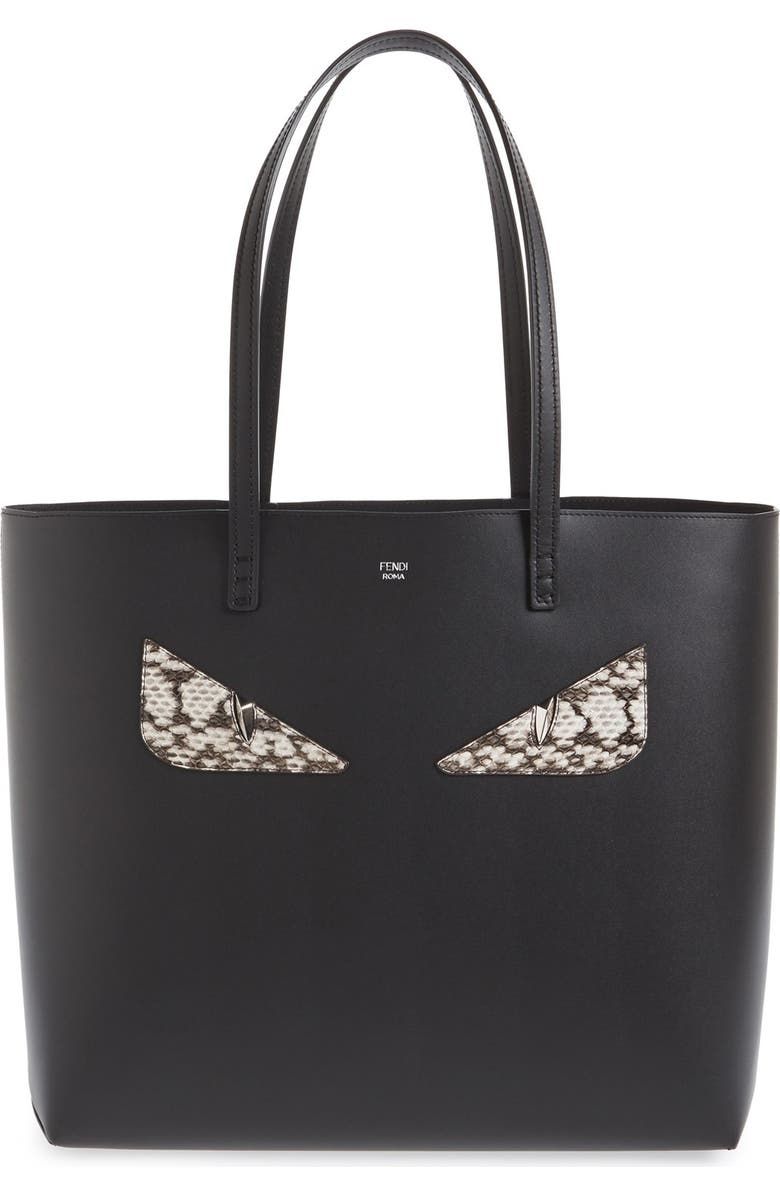 Fendi 'Roll - Monster' Genuine Snakeskin Trim Leather Tote, Main, color,