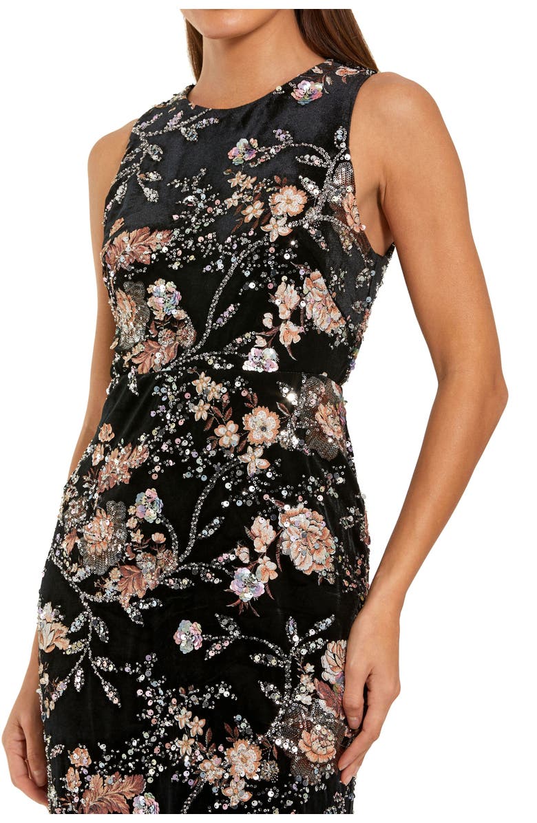 Mac Duggal Embroidered Velvet High Neck Sleeveless Midi Dress, Alternate, color, Black Multi
