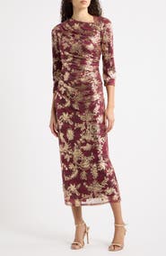 Vince Camuto Metallic Crinkle Bodycon Midi Dress
