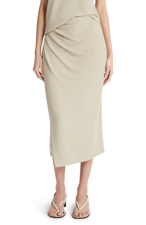 Side Drape Knit Midi Skirt