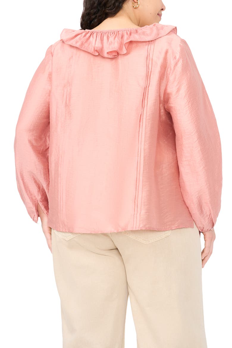 Ruffle Neck Pintuck Crinkle Satin Top, Alternate, color, CORAL DUSK