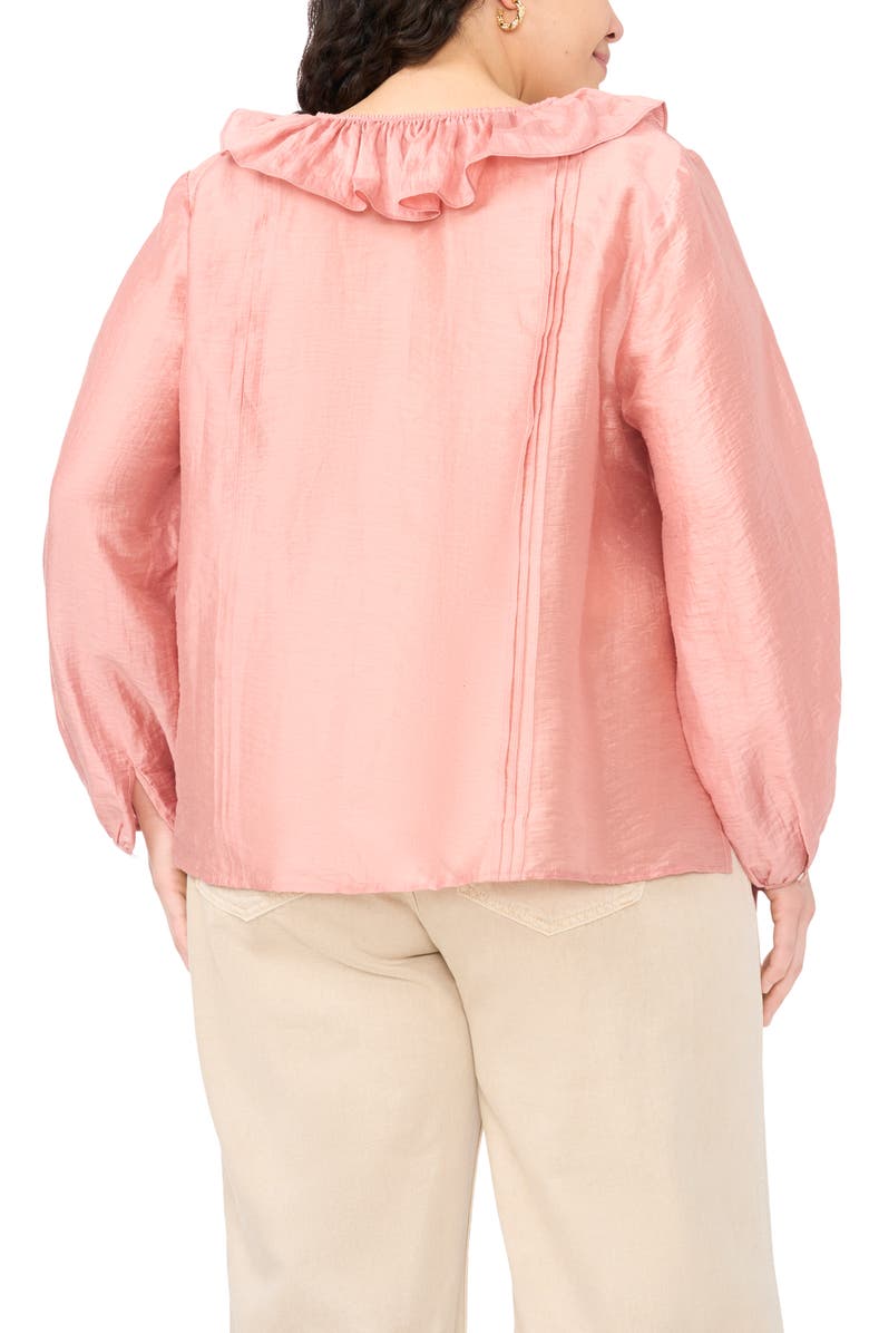 Vince Camuto Ruffle Neck Pintuck Crinkle Satin Top, Alternate, color, Coral Dusk