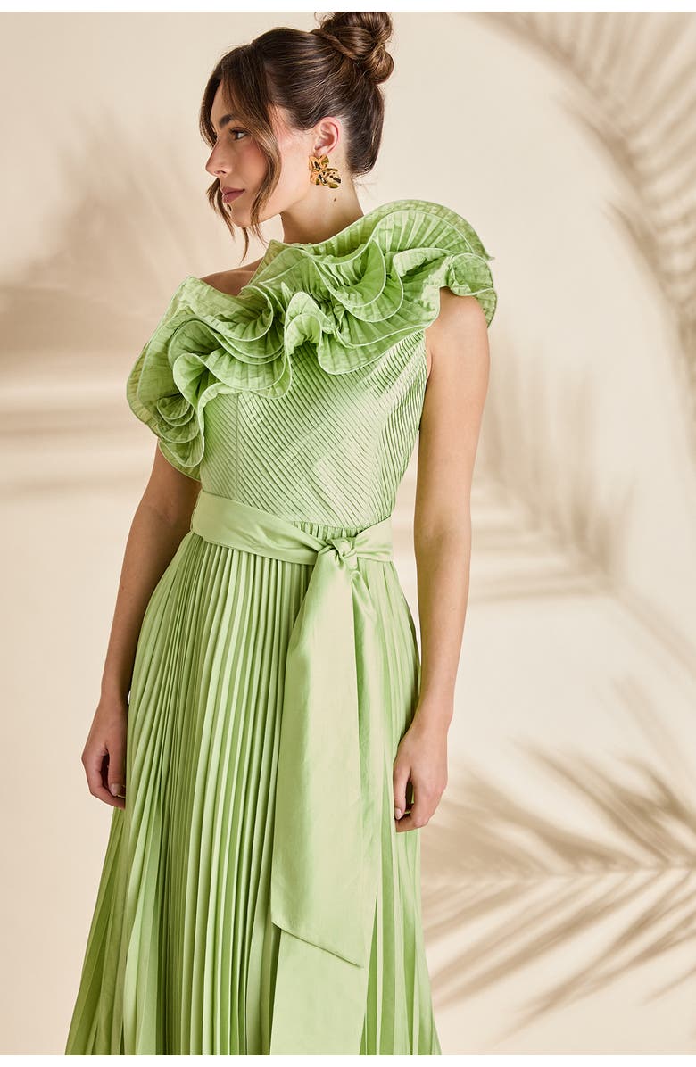 Coast One Shoulder Pleated Skirt Maxi Dress, Alternate, color, Green