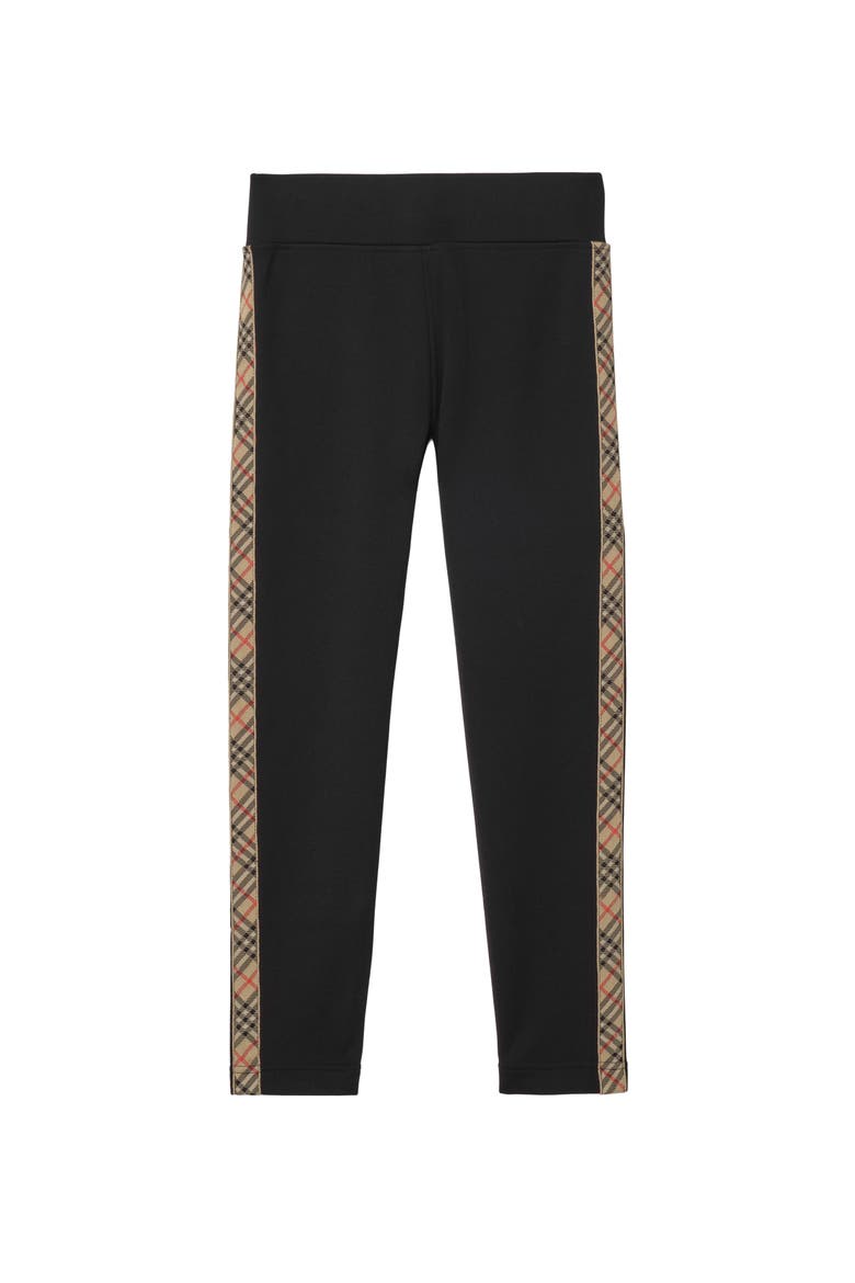 Check Trim Nylon Leggings, Main, color, Black