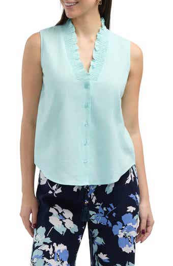 Ellen Tracy Ruffle Sleeveless Button-Up Shirt