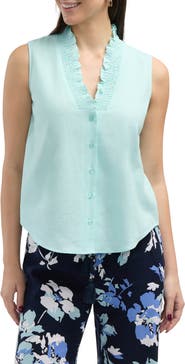 Ellen Tracy Ruffle Sleeveless Button-Up Shirt