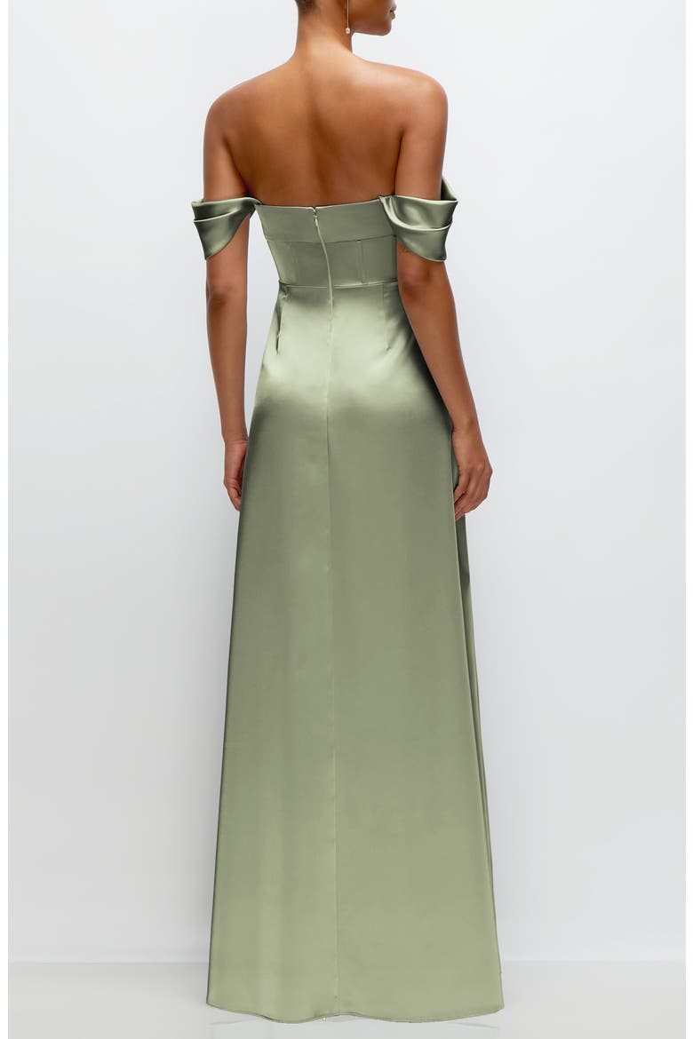 Off the Shoulder Satin Charmeuse Gown with Removable Sleeves, Alternate, color, SAGE