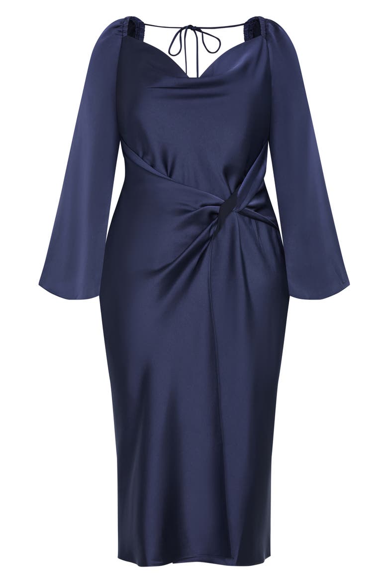 Adelina Long Sleeve Satin Midi Dress, Alternate, color, NAVY