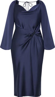 City Chic Adelina Long Sleeve Satin Midi Dress